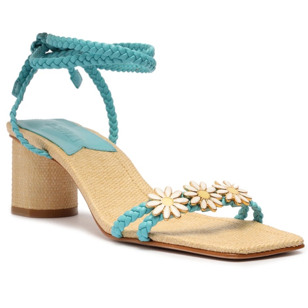 Schutz - New flower Hina Mid block-heeled sandal in turquoise/river aqua.Size 6B - Picture 2 of 10
